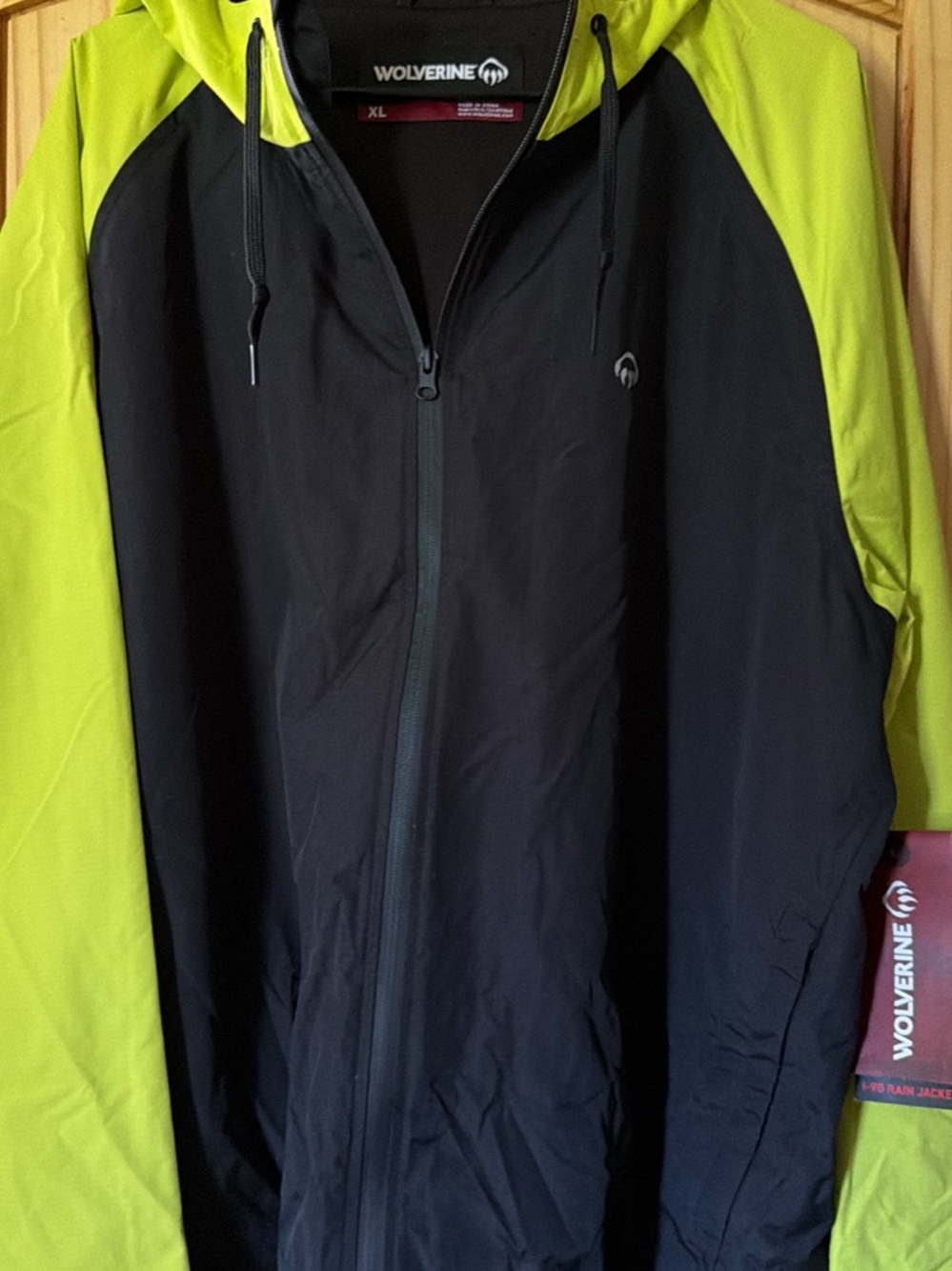 Wolverine Black and Neon Yellow Hooded Rain Jacket